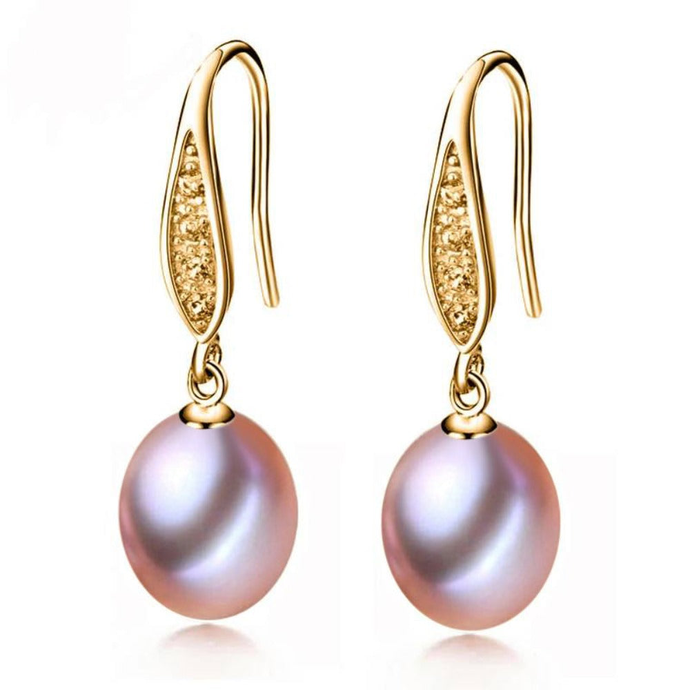 Stunning Simulated Diamond Freshwater Pearl Drop Earrings in Gold-1